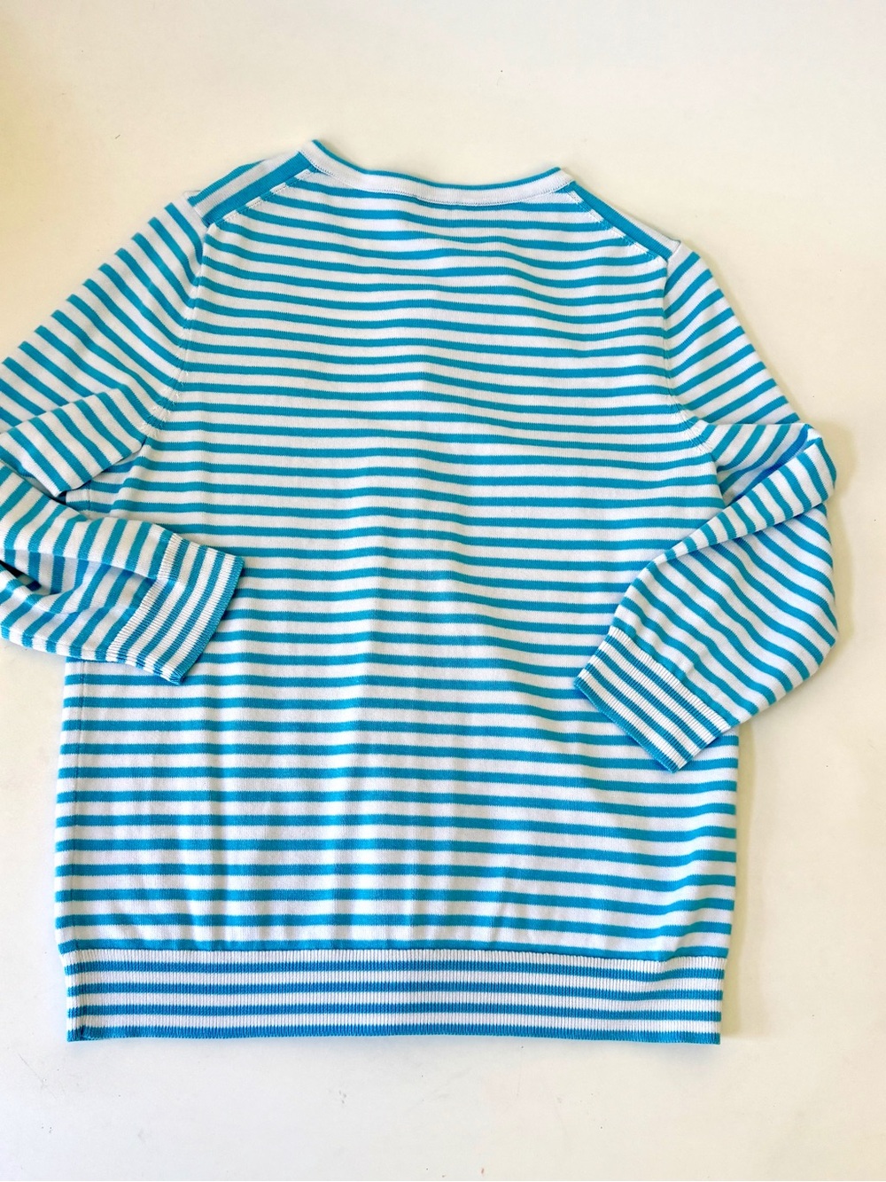 Talbots Blue White Stripe Button Down Sweater Flamingo 3/4 Sleeves Womens Size M - Picture 7 of 9